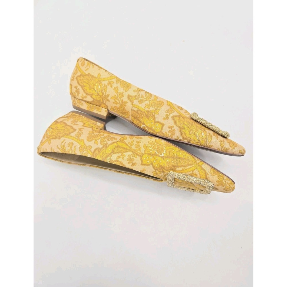 Sam Edelman Janina Flats Size 9.5 Turmeric Gold Floral Brocade Buckle Ballet - Picture 7 of 13
